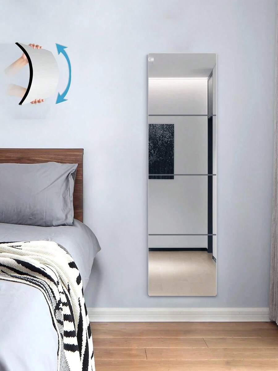 4pcs PMMA Mirror Wall Stickers, Classic Square Room Decor Stickers Suitable For Home Use - Silver - View 1
