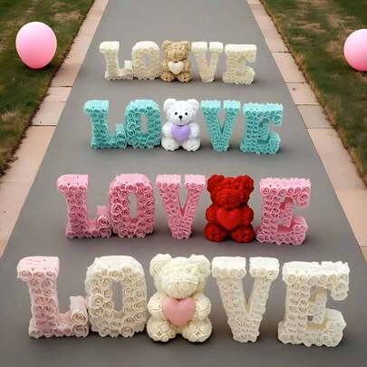 1个心形玫瑰熊蜡烛制作模具，情人节装饰礼物，适用于DIY石膏、树脂工艺品