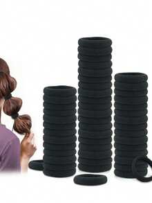 100个/包 女士基础款高弹力发圈，时尚简约加厚发带，韩版黑色发圈 - A - 查看 2