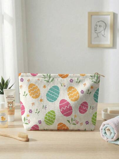 1pc Easter Pattern Printed Toiletry Bag, Travel Pouch For Beach, Swimming Pool, Swimwear, Travel Storage Bag, Cosmetic Bag, Makeup Bag, Vacation Organizer, Large Capacity Toiletry Bag For Lipstick, Brush, Skincare, Phone, Coins, Small Items, Multipurpose Use For Home, Gift, Vacation And Holiday, Suitable For Teens, School Makeup Bag, Back To School Supplies, Cosmetics And Toiletries Storage, School Supplies, Storage Bag, Room Essentials