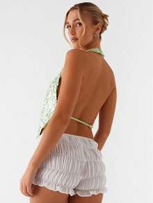 Women Halter Sequin Tank Tops Sparkly Glitter Mermaid Costumes Backless Vests Summer Sleeveless Deep V-Neck Drape Front Camisoles Crop Tops Party Clubwear Streetwear - 綠色 - 查看 10