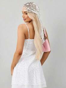 1pc 2026 New Fashion Floral Lace Scarf & Headscarf Set For Women, Lightweight & Breathable, Suitable For Weddings, Parties And Formal Events - Màu trơn - Xem 6