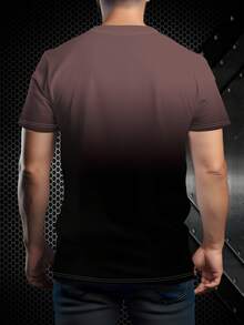 休闲时尚渐变印花短袖圆领男士T恤，100%涤纶 - 彩色 - 查看 2