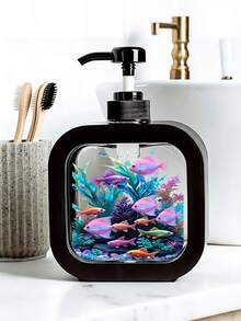 Creative Bathroom Dispenser Bottle With Manual Pump - Featuring Marine Life Art, With Manual Pump - Underwater World: Coral, Octopus And Starfish Adventure, Fresh Watercolor Style, Suitable For Bathroom, Kitchen And Sink Design Or Decor - Suitable For Dispensing Hand Soap, Hand Wash, Body Wash - Creative Lotion Bottle, Lotion Dispenser, Bathroom Accessories - Multicolor - View 3