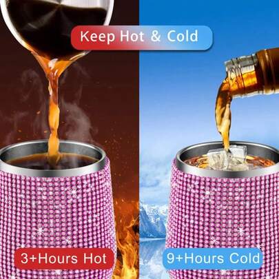 1pc, Sparkling Studded Wine Tumbler, 12oz/350ml Stainless Steel Eggshell Shaped Beer Tumbler, Portable Water Cup With Lid, Travel Accessories, Summer Winter Drinkware