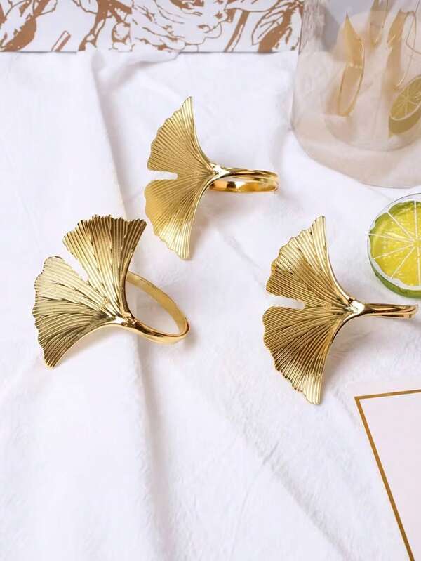 6pcs Elegant Ginkgo Leaf Napkin Rings - Elegant Farmhouse, Wedding, And Special Occasion Table Decorations