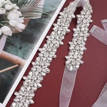 Silver Crystal Rhinestone Bridal Sash/Belt, Hand-Sewn Decor Accessory For Wedding Dress,Summer,Beach - Organza Ribbon - View 2