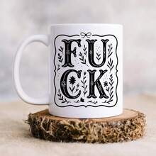 Tasse à café en céramique bicolore de 325 ml avec design botanique vintage, anse et bord noirs. Cadeau de nouveauté humoristique pour adultes avec gros mots. Tasse à café amusante, cadeau sarcastique pour petite amie, meilleure amie, épouse. Tasse avec gros mots, compatible micro-ondes et lave-vaisselle. Parfait pour les amis et collègues sarcastiques. - Multicolore - Voir 13