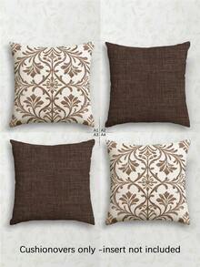 4件套波西米亚风抱枕套，花卉图案，聚酯纤维材质，复古亚麻面料，隐形拉链，可机洗，简约时尚线条图案，家居装饰抱枕套，适用于沙发、客厅、卧室，不含枕芯 - 棕色 - 查看 15