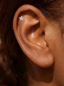 1pc 925 Sterling Silver 18K Gold Plated Flower Shaped Stud Earrings, Suitable For Daily Wear, Party, Anniversary, Valentine's Day, Wedding Bride Jewelry - Silver - View 1