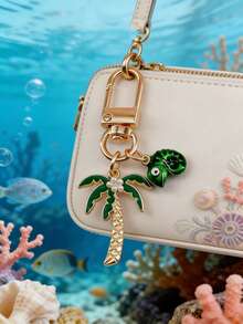 Llavero con palmera hawaiana y flor de hibisco, dije de bolso de playa esmaltado en dorado, colgante de bolso de verano con flores para mujeres y niñas, accesorios esenciales de vacaciones, accesorios de bolso, dijes para bolso, regalos para maestros - Multicolor - Ver 4