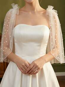 Pink Bridal Shawl, Faux Pearl Detachable Shoulder Wrap, Suitable For Wedding, Party, Easter - Multicolor - View 7