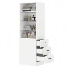 Extra-Narrow 180cm High Bookcase With Side Drawers - Adjustable Shelves, Interchangeable On The Left And Right, Ideal For Small Spaces - Sideboard, Living Room Furniture, Bookcase - White - View 10