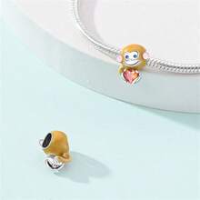 可爱卡通动物925纯银珠心形宝石珐琅吊坠，适合DIY手链，送给女性/妈妈/音乐节的珠宝礼物 - 彩色 - 查看 11