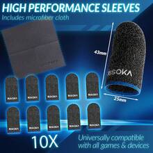 10 Pieces Gaming Finger Sleeves - Perfect Touchscreen Glide - Thumb Sleeve For Mobile Games - Dedales Gamer Profesionales - Phone Accessories - Black - View 4