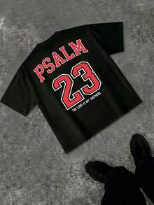 PSALM 23 'THE LORD IS MY SHEPHERD' Double Sided Printed Cotton T-Shirt, Christian Scripture Vintage Retro Street Tee, Unisex Christian Apparel, Comfortable Casual Top For Daily Wear, Outdoor Leisure And Christian Gatherings - 黑色 - 查看 3