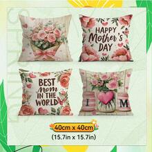 4pcs Mother's Day Pink Rose Cluster & Butterfly Pattern Single-Sided Print Throw Pillow Covers, Decorative Pillow Covers For Living Room Sofa Bedroom, Pillow Inserts Not Included - Multicolor - View 14