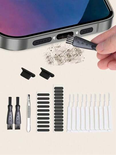 8pcs/Set Cleaning Tools Including Charging Port Brush, Earphone Brush And Dust Removal Sticker, Dustproof Plug