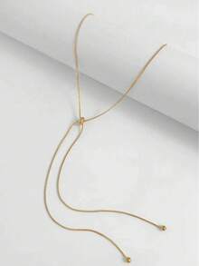 1 chiếc dây chuyền dài thiết kế tối giản, đa năng, có thể điều chỉnh kích thước, phù hợp để đeo hàng ngày. - Vàng - Xem 3