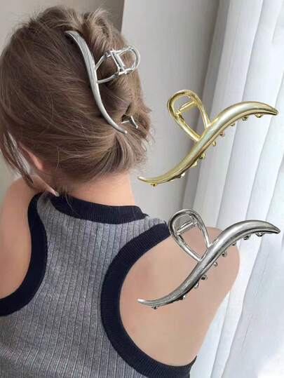 Women's Fashionable Elegant Gold & Silver Metal Large Hair Clip, Suitable For Thick Hair, Street Style, Hair Accessories, Gift For Women