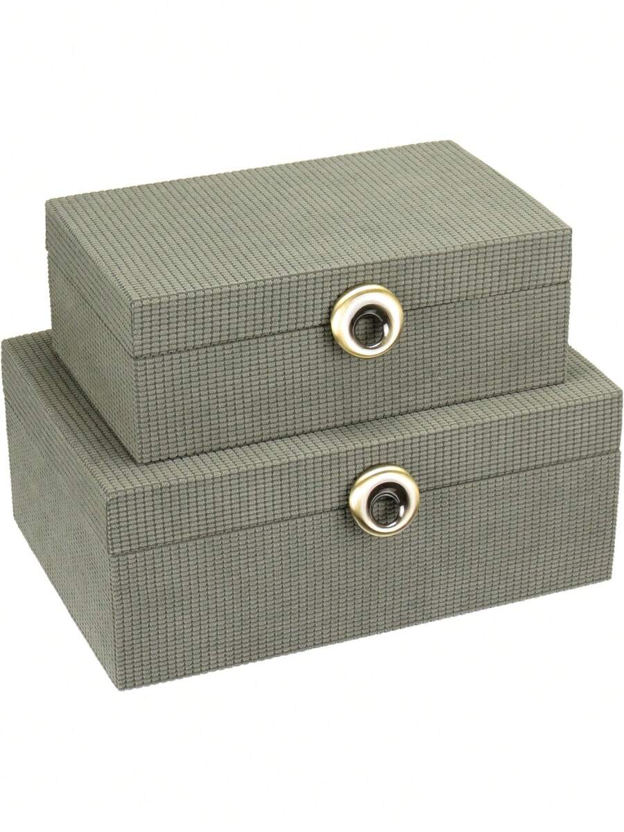 Kit 2 Peças Caixa Decorativa Organizadora Home&Co Sintético Verde g 12x20x30 P 9x15x25cm