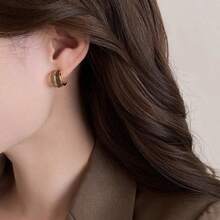 3对装奢华简约优雅独特双色几何设计耳环套装，适合日常佩戴和聚会场合 - 棕色 - 查看 3