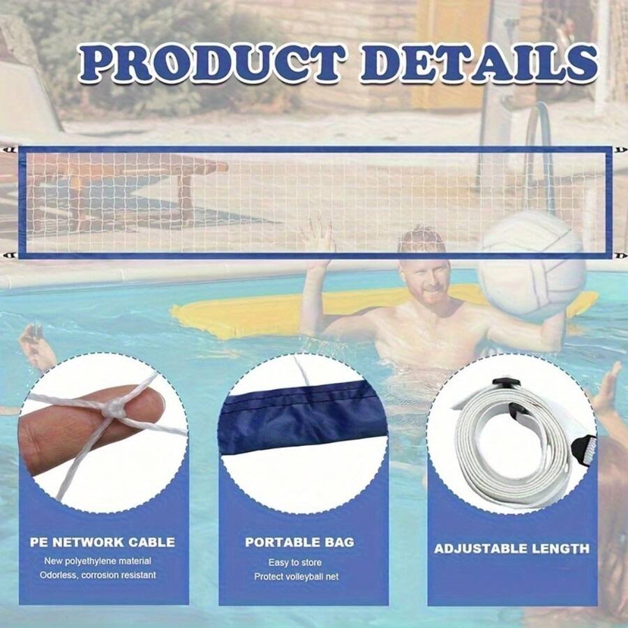 1 Set Durable PE Material Pool Volleyball Net, Sturdy Design With Blue Stripes, Includes Storage Bag And Accessories, Volleyball Replacement Set Suitable For Beach, Backyard, Home, Pool Side Games, Friends & Family Gatherings, Beach & Pool Volleyball - Multicolor - View 1