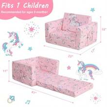 Sofá 2 en 1 para niños sofá cama plegable suave sillas para niños y niñas sofá convertible para descansar para sala de juegos regalo para cumpleaños día del niño unicornio rosa - Unicornio Rosa - Ver 3