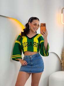 Knit Blouse Brazil Core World Cup - 綠色 - 查看 5