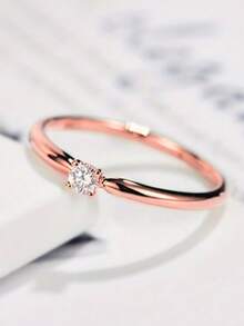 1 chiếc nhẫn vuông thanh lịch dành cho nữ, đính đá Cubic Zirconia, thích hợp làm quà tặng ngày Valentine hoặc để đeo trong đám cưới/tiệc tùng. - Hoa hồng vàng - Xem 4