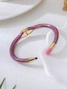 1pc Colorful Short Pencil Bangle Bracelet, Springy Open Cuff, Sweet Retro Style, Gift For Teachers, Sisters, Parties - Bracelet - View 9