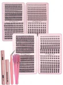 双盒装睫毛嫁接套装，768~992片，DIY睫毛嫁接，D卷度（50D+60D尖头睫毛+下睫毛）8-16mm - 套装包含下睫毛、假睫毛、胶水、卸妆液、镊子和刷子，浓密假睫毛，适用于专业、日常、婚礼、派对、化妆等场合。 - 黑色 - 查看 20