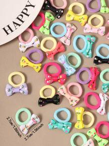 10/20/30个/套彩色郁金香印花蝴蝶结发圈，可爱卡通发绳，甜美发饰，女士跑步旅行必备马尾辫发圈，发圈，橡皮筋发带，发绳，弹性发圈 - 彩色 - 查看 3