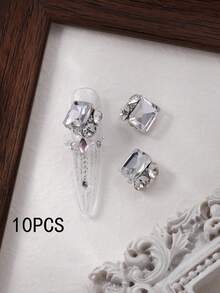10件裝奢華水晶方形水鑽美甲裝飾，超亮手工鑽球美甲飾品配件，美甲飾件 - 彩色 - 查看 9