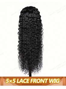 卷曲蕾丝前假发 水波纹真人发 自然柔软真人发假发 5x5 透明深波纹蕾丝闭合假发 女士款 180% 密度 - Natural Black - 查看 1