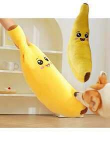1pc Durable Plush Squeaky Banana Dog Toy - Suitable For Small, Medium And Large Breed Interactive Chew Toy - Anxiety Relief Pet Toy, Made Of Soft Polyester, No Battery Required - Yellow - View 5