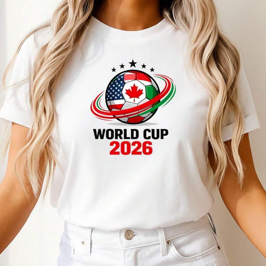 World Cup 2026 T Shirt, Soccer Ball Shirt, USA Canada Mexico Football Tee, Unisex Soccer T-Shirt, Soccer Fan Gift - trắng - Xem 1