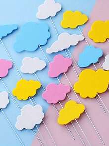 8pcs White Cloud Cake Decorations, 3D Foam Cake Toppers Suitable For Birthday Party, Opening Celebration, Party Supplies, Father's Day, Christmas - Multicolor - View 2