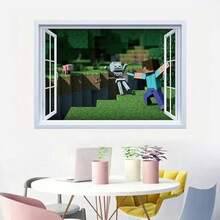 Minecraft Dungeons 3D Breakthrough Wall Decal - Pixel Style Game Character Vinyl Sticker - Self-Adhesive Removable Wall Art For Game Room, Bedroom, Home Decor - Gamer Room Decoration - one-size - View 3