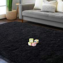 eluckya Plush And Thick Long-Pile Carpet, Super Soft And Comfortable Rug, Non-Slip Thick Pile Carpet, Suitable For Bedrooms, Living Rooms, Bathrooms, Dorm Rooms, Room Decor, Kitchen Essentials, Family Gatherings, Valentine's Day, Birthday Parties, Home Decor, Bedroom Decor. - 黑色 - 查看 3