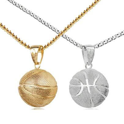 Basketball Pendant For Men, European And American Style Stainless Steel Necklace, Popular Cross-Border E-Commerce Jewelry, Sports Pendant Accessories, Factory Wholesale