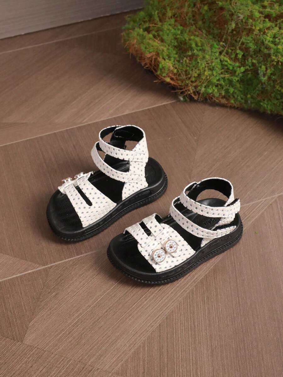 Giày sandal cao cổ thời trang cho trẻ sơ sinh, có khóa dán và dây xích kim loại đan chéo. - Màu be - Xem 1