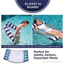 Aqua 4-in-1 Original Monterey Hammock XL Pool Float and Hammock - Multi-Purpose Inflatable Pool Floats for Adults - Patented Thick Non-Stick PVC Material Navy/White Stripe - Hamaca XL azul marinoblanco a rayas - Ver 4