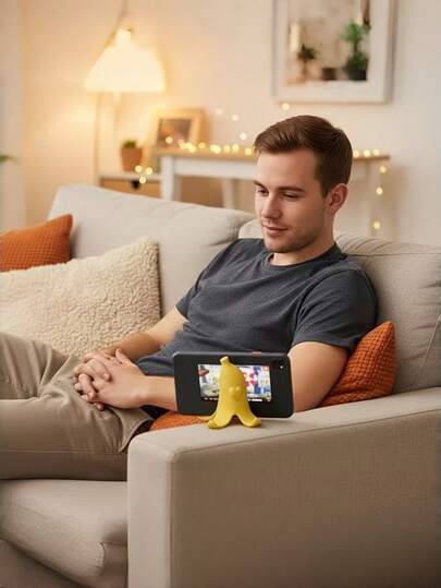 1个香蕉形支架，桌面装饰配件，手机/平板电脑两用支架，防滑桌面支撑，可爱桌面摆件，稳固的手机/平板电脑支架