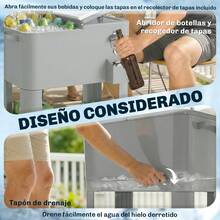 Outsunny Carrito Nevera de 76L con Ruedas, Carro de Bebidas con Estante, Abrebotellas, Recogetapas, Drenaje y 2 Asas, Mesa Nevera Jardín Exterior para Patio, Fiesta, BBQ, 92x39x81 cm, Plateado - Plateado - Ver 9