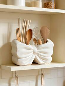 Cute Bow-Knot Resin Kitchen Utensil Organizer Rack, Adorable Desktop Storage Box For Chopsticks, Spoons, Whisks And Cooking Tools, Beautifies Kitchen Countertop, Dining Table And Small Kitchens, Durable Resin Material, Easy To Clean, Sweet Decorative Piece To Enhance Kitchen And Vanity Space, Perfect For Organizing Daily Dining Essentials And Must-Have Kitchen Tools - Multicolor - View 6