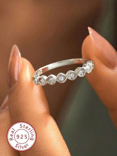 1枚S925纯银优雅圆形钻石戒指，女士承诺戒指，永恒戒指，周年纪念戒指，奢华珠宝，送给她的礼物