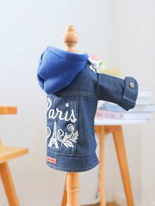 Áo khoác cho thú cưng (1 chiếc), chống bẩn, kiểu áo hoodie cho chó nhỏ - Áo khoác Paris - Màu xanh lam - Xem 6