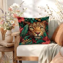 MEMNUN 1件夏季热带丛林豹纹印花抱枕套【不含枕芯】，尺寸：17.7*17.7英寸（45*45厘米）/19.69*19.69英寸（50*50厘米）/15.75*15.75英寸（40*40厘米），【单面印花】，涤纶材质，野性丛林豹纹主题抱枕套，适用于沙发、床、客厅、卧室、汽车、办公室、酒店装饰，是馈赠亲友的完美礼物，四季皆宜。 - 彩色 - 查看 4