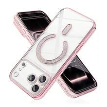 1个粉色电镀磁性奢华水晶水钻镶嵌闪亮C形软TPU透明防刮防摔手机壳，适用于苹果17Pro/17ProMax/Air/17/17E/16Pro/16ProMax/16Plus/16/16E/SE4/15Pro/15ProMax/15Plus/15/14Pro/14ProMax/14Plus/14/13Pro/13ProMax/13/12Pro/12ProMax/12/11ProMax/11/11Pro - 粉色 - 查看 2
